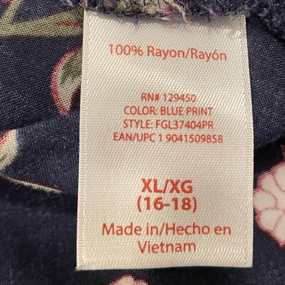 Faded Glory Navy with Pink Floral Design Long-sleeved Blouse, Sz XL - Picture 6 of 6